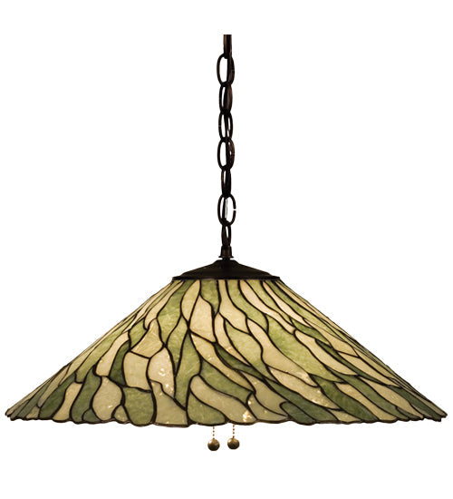 Meyda Lighting Willow 20" 3-Light Mahogany Bronze Pendant Light With Moss Green & Ivory Jadestone Shade