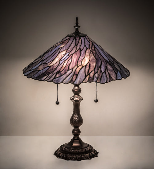 Meyda Lighting Willow 21" 2-Light Mahogany Bronze Table Lamp With Blue & Violet Jadestone Shade