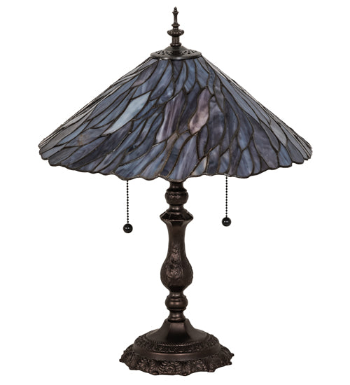 Meyda Lighting Willow 21" 2-Light Mahogany Bronze Table Lamp With Blue & Violet Jadestone Shade