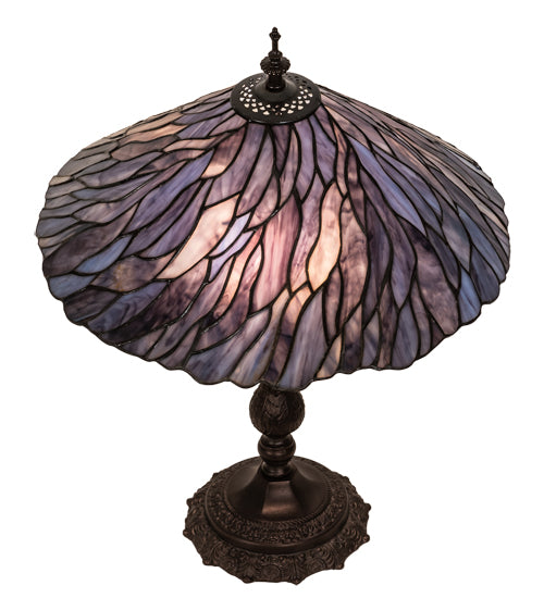 Meyda Lighting Willow 21" 2-Light Mahogany Bronze Table Lamp With Blue & Violet Jadestone Shade