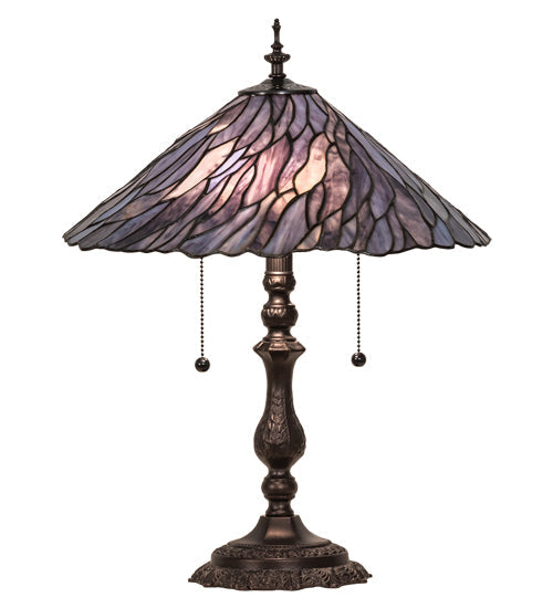 Meyda Lighting Willow 21" 2-Light Mahogany Bronze Table Lamp With Blue & Violet Jadestone Shade