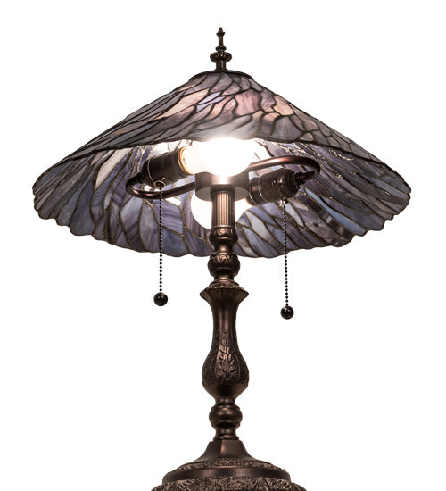 Meyda Lighting Willow 21" 2-Light Mahogany Bronze Table Lamp With Blue & Violet Jadestone Shade