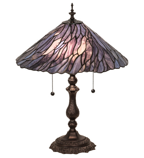 Meyda Lighting Willow 21" 2-Light Mahogany Bronze Table Lamp With Blue & Violet Jadestone Shade