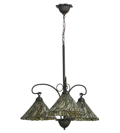 Meyda Lighting Willow 30" 3-Light Mahogany Bronze Chandelier With Moss Green and Ivory Jadestone Shade