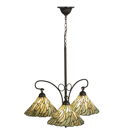 Meyda Lighting Willow 30" 3-Light Mahogany Bronze Chandelier With Moss Green and Ivory Jadestone Shade