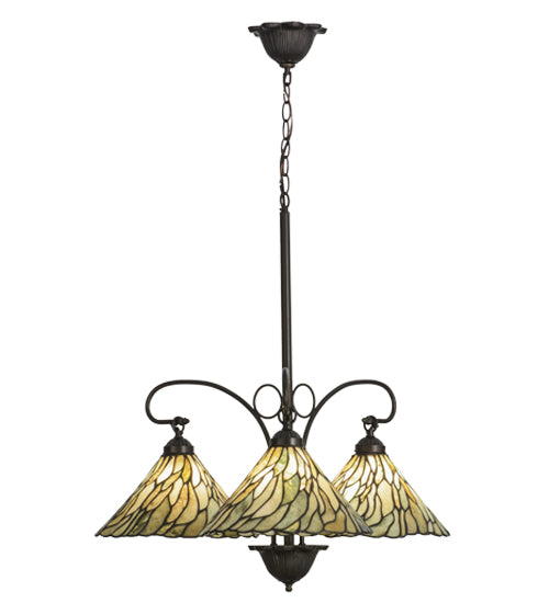 Meyda Lighting Willow 30" 3-Light Mahogany Bronze Chandelier With Moss Green and Ivory Jadestone Shade