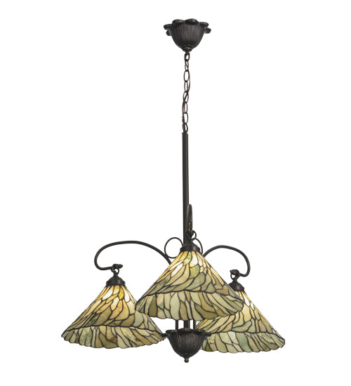 Meyda Lighting Willow 30" 3-Light Mahogany Bronze Chandelier With Moss Green and Ivory Jadestone Shade