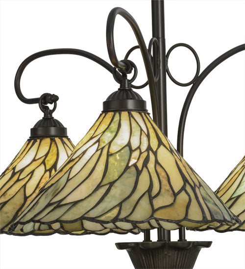 Meyda Lighting Willow 30" 3-Light Mahogany Bronze Chandelier With Moss Green and Ivory Jadestone Shade