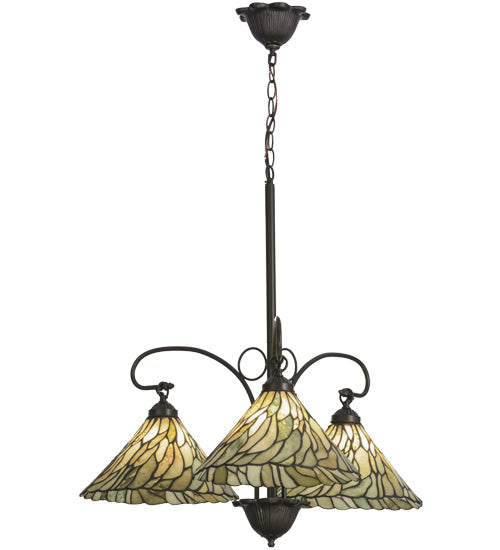Meyda Lighting Willow 30" 3-Light Mahogany Bronze Chandelier With Moss Green and Ivory Jadestone Shade