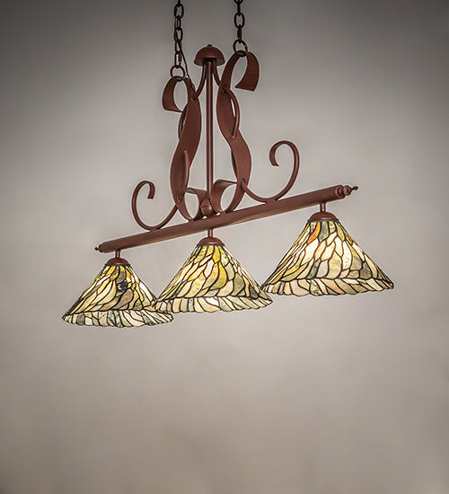 Meyda Lighting Willow 46" 3-Light Rust Island Pendant Light With Moss Green And Ivory Jadestone Shade