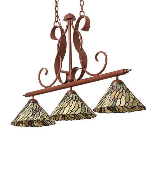 Meyda Lighting Willow 46" 3-Light Rust Island Pendant Light With Moss Green And Ivory Jadestone Shade