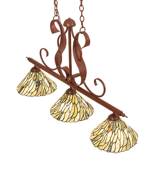Meyda Lighting Willow 46" 3-Light Rust Island Pendant Light With Moss Green And Ivory Jadestone Shade