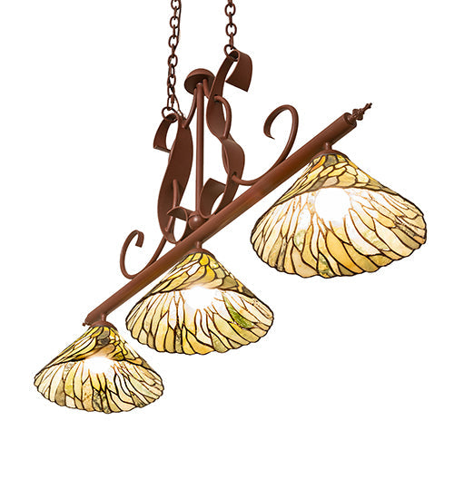 Meyda Lighting Willow 46" 3-Light Rust Island Pendant Light With Moss Green And Ivory Jadestone Shade