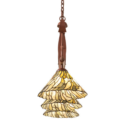 Meyda Lighting Willow 46" 3-Light Rust Island Pendant Light With Moss Green And Ivory Jadestone Shade