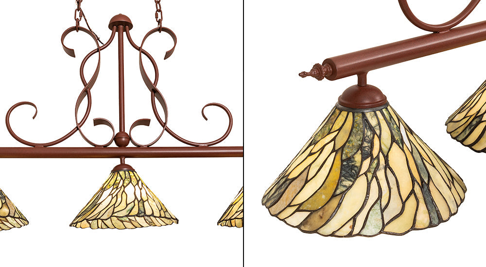 Meyda Lighting Willow 46" 3-Light Rust Island Pendant Light With Moss Green And Ivory Jadestone Shade