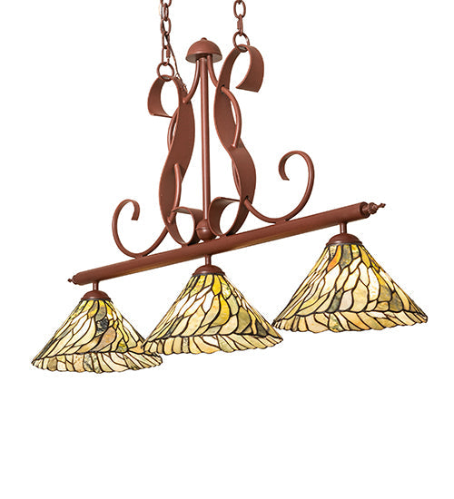 Meyda Lighting Willow 46" 3-Light Rust Island Pendant Light With Moss Green And Ivory Jadestone Shade