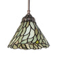 Meyda Lighting Willow 50863 8" Mahogany Bronze Mini Pendant Light With Green & Beige Jadestone Shade