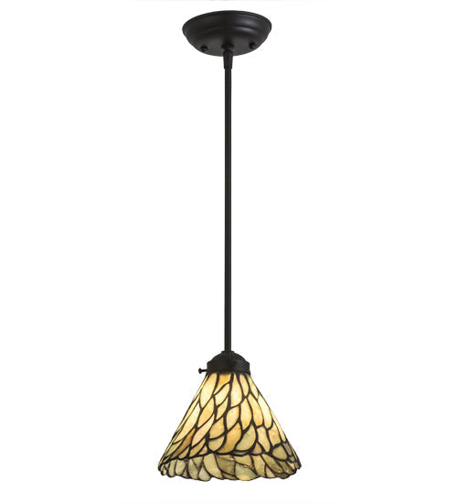 Meyda Lighting Willow 8" Black Mini Pendant Light With Green & Beige Jadestone Shade