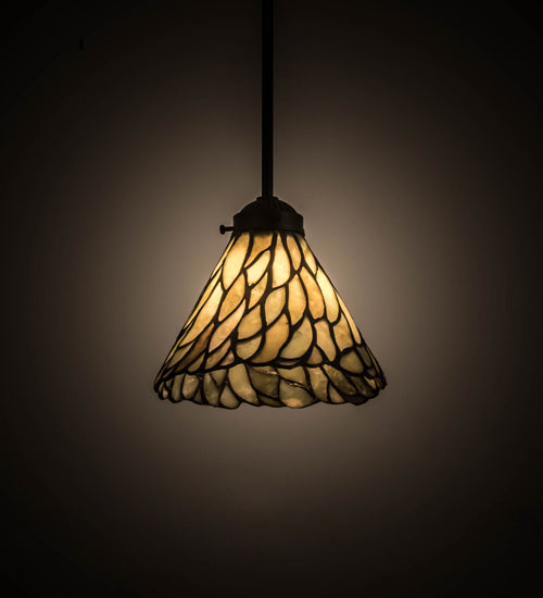 Meyda Lighting Willow 8" Black Mini Pendant Light With Green & Beige Jadestone Shade