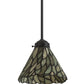 Meyda Lighting Willow 8" Black Mini Pendant Light With Green & Beige Jadestone Shade