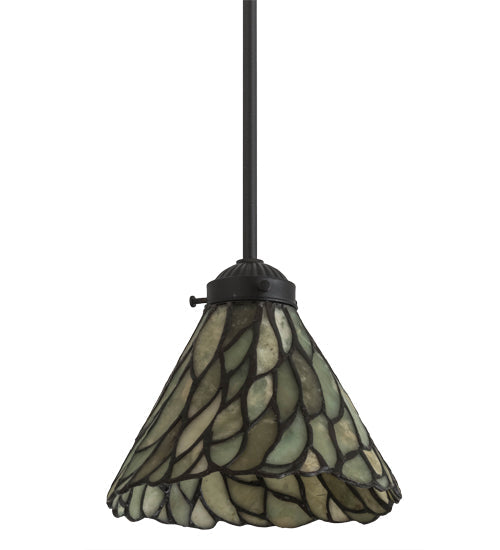 Meyda Lighting Willow 8" Black Mini Pendant Light With Green & Beige Jadestone Shade