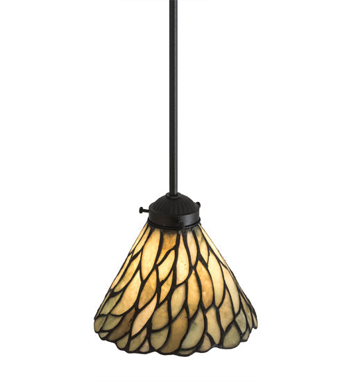 Meyda Lighting Willow 8" Black Mini Pendant Light With Green & Beige Jadestone Shade
