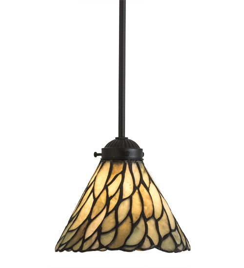 Meyda Lighting Willow 8" Black Mini Pendant Light With Green & Beige Jadestone Shade