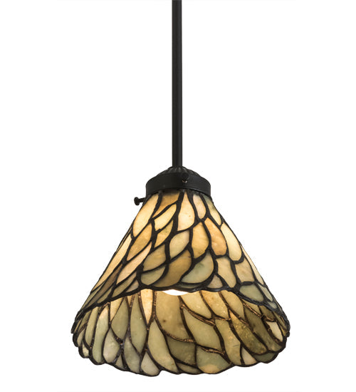 Meyda Lighting Willow 8" Black Mini Pendant Light With Green & Beige Jadestone Shade