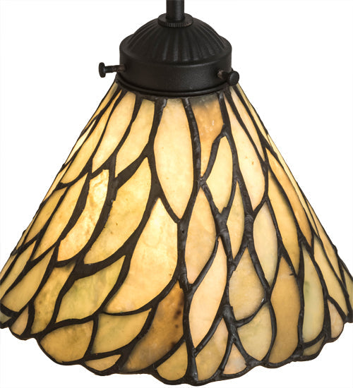 Meyda Lighting Willow 8" Black Mini Pendant Light With Green & Beige Jadestone Shade