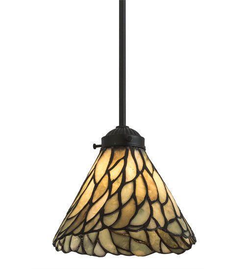 Meyda Lighting Willow 8" Black Mini Pendant Light With Green & Beige Jadestone Shade
