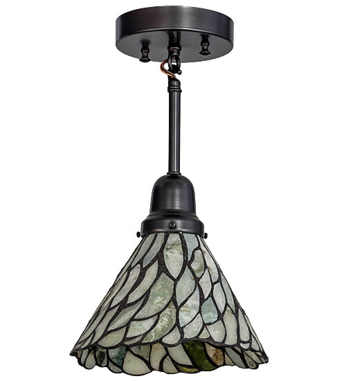 Meyda Lighting Willow 8" Craftsman Brown Mini Pendant Light With Green & Beige Jadestone Shade