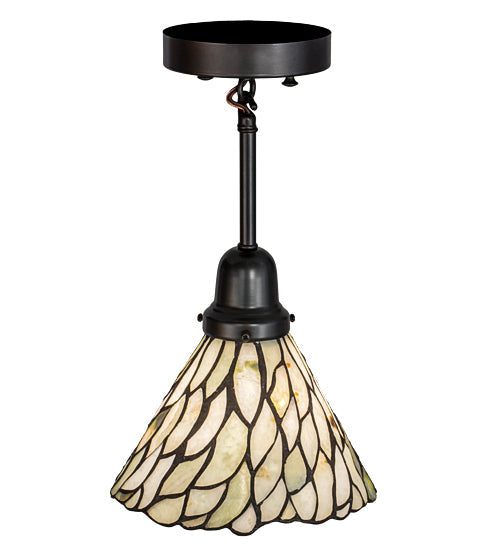 Meyda Lighting Willow 8" Craftsman Brown Mini Pendant Light With Green & Beige Jadestone Shade