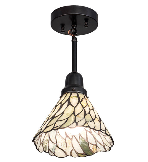 Meyda Lighting Willow 8" Craftsman Brown Mini Pendant Light With Green & Beige Jadestone Shade