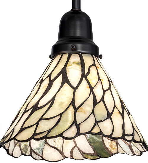 Meyda Lighting Willow 8" Craftsman Brown Mini Pendant Light With Green & Beige Jadestone Shade