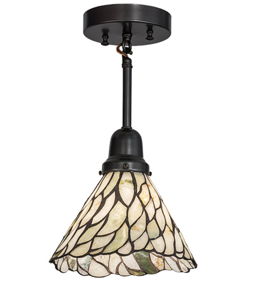 Meyda Lighting Willow 8" Craftsman Brown Mini Pendant Light With Green & Beige Jadestone Shade