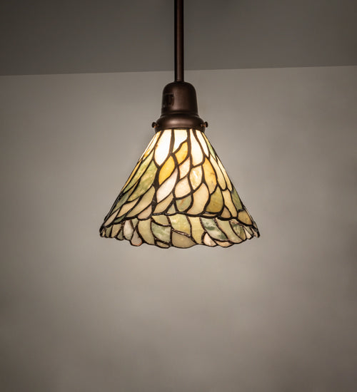 Meyda Lighting Willow 8" Mahogany Bronze Mini Pendant Light With Green & Beige Jadestone Shade