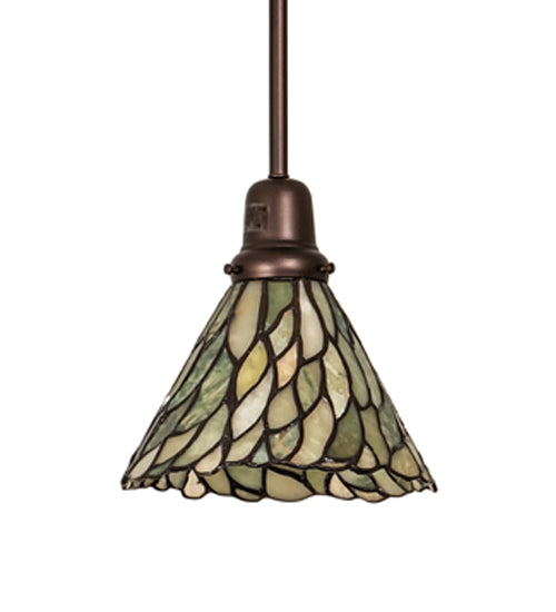 Meyda Lighting Willow 8" Mahogany Bronze Mini Pendant Light With Green & Beige Jadestone Shade