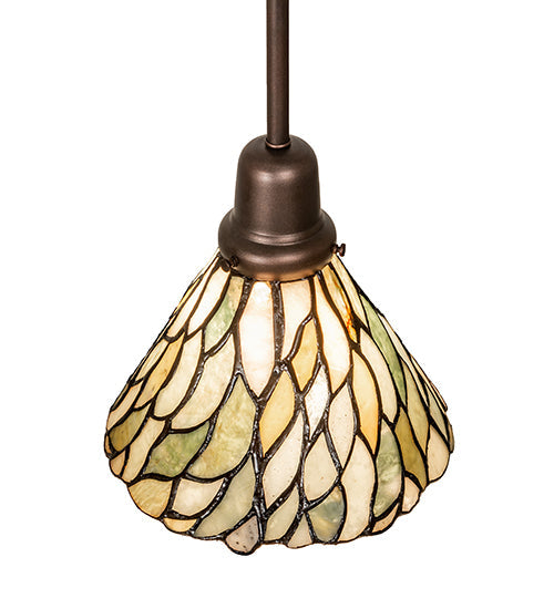 Meyda Lighting Willow 8" Mahogany Bronze Mini Pendant Light With Green & Beige Jadestone Shade