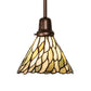 Meyda Lighting Willow 8" Mahogany Bronze Mini Pendant Light With Green & Beige Jadestone Shade