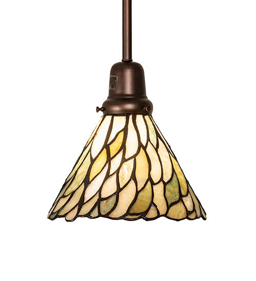 Meyda Lighting Willow 8" Mahogany Bronze Mini Pendant Light With Green & Beige Jadestone Shade