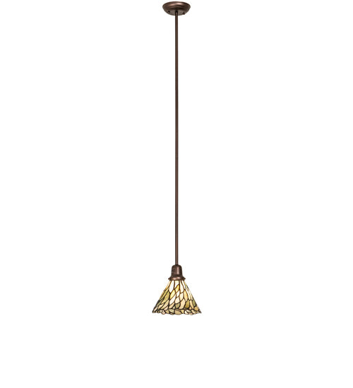 Meyda Lighting Willow 8" Mahogany Bronze Mini Pendant Light With Green & Beige Jadestone Shade