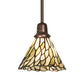 Meyda Lighting Willow 8" Mahogany Bronze Mini Pendant Light With Green & Beige Jadestone Shade