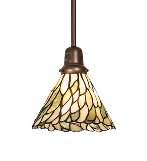 Meyda Lighting Willow 8" Mahogany Bronze Mini Pendant Light With Green & Beige Jadestone Shade