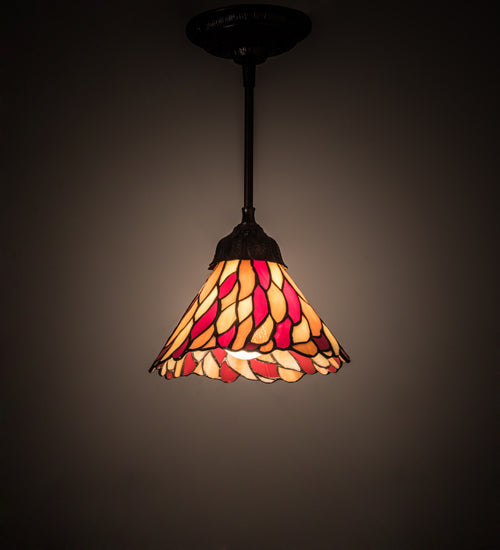 Meyda Lighting Willow 8" Mahogany Bronze Mini Pendant Light With Multi-Colored Jadestone Shade