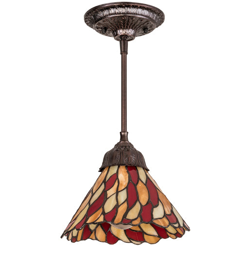 Meyda Lighting Willow 8" Mahogany Bronze Mini Pendant Light With Multi-Colored Jadestone Shade