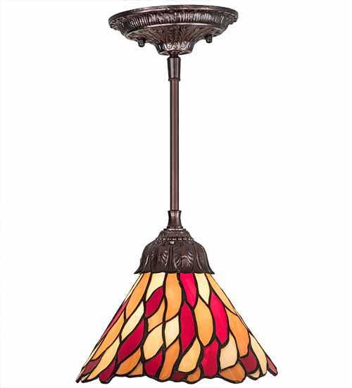 Meyda Lighting Willow 8" Mahogany Bronze Mini Pendant Light With Multi-Colored Jadestone Shade