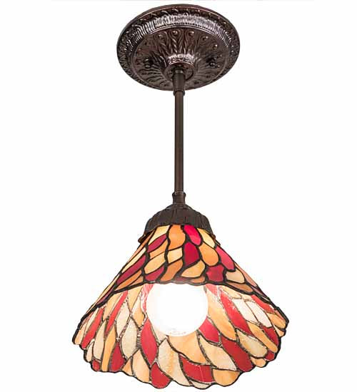 Meyda Lighting Willow 8" Mahogany Bronze Mini Pendant Light With Multi-Colored Jadestone Shade