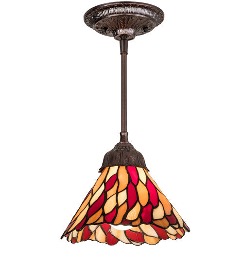 Meyda Lighting Willow 8" Mahogany Bronze Mini Pendant Light With Multi-Colored Jadestone Shade