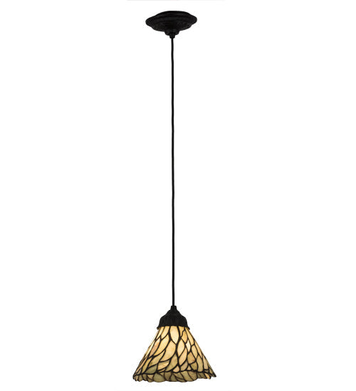 Meyda Lighting Willow 8" Textured Black Mini Pendant Light With Green & Beige Jadestone Shade