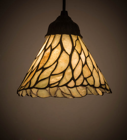 Meyda Lighting Willow 8" Textured Black Mini Pendant Light With Green & Beige Jadestone Shade
